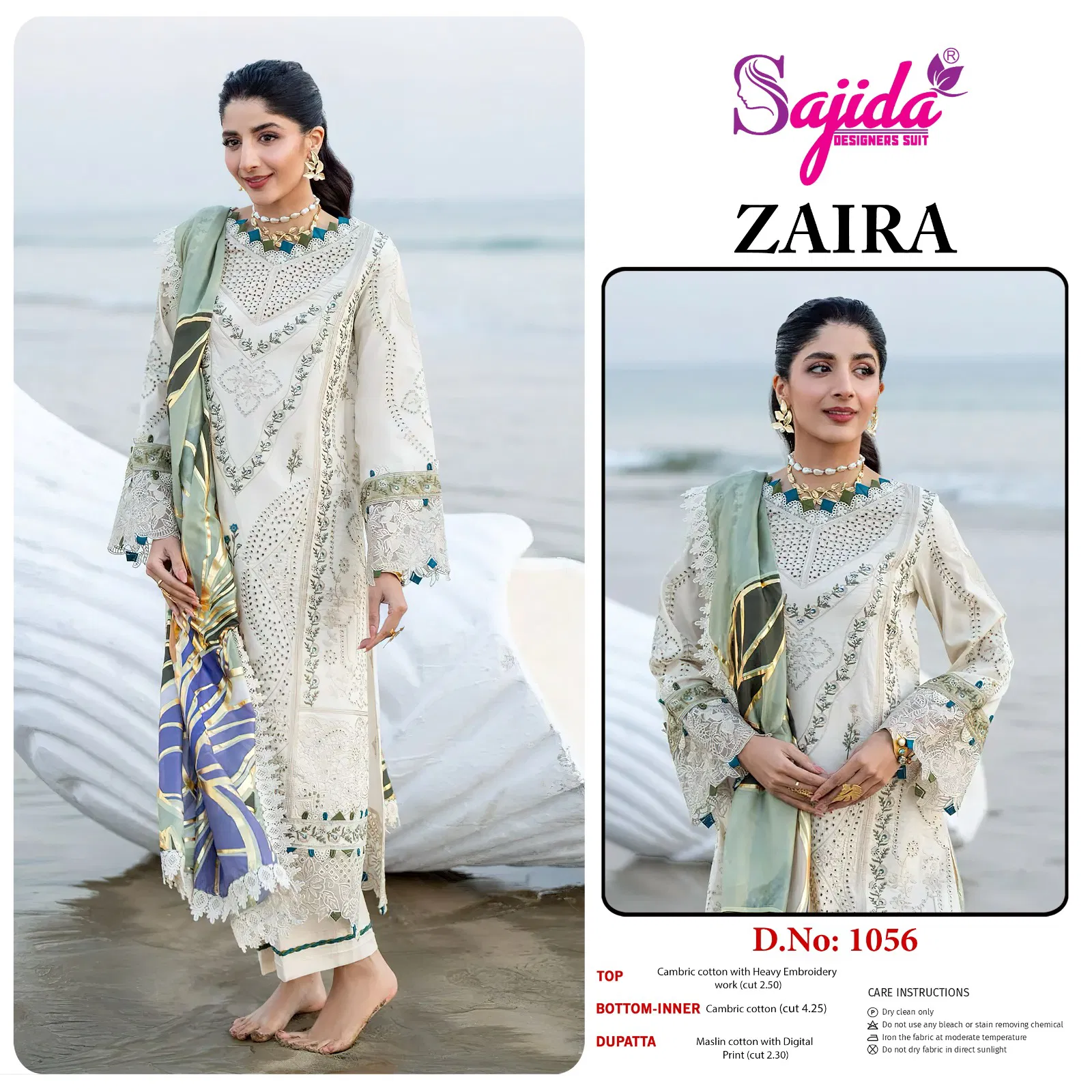 Zaira by Sajida Cambric Cotton Pakistani Salwar Kameez Wholesalers In Delhi